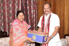 Union Minister of State for Social Justice and Empowerment Smt. Pratima Bhoumik on the occasions of Diwali conveys warm greetings to Governor Shri Indra Sena Reddy Nallu at Raj Bhavan Agartala